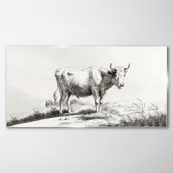 Tablou sticla Vaca neagră la pășune