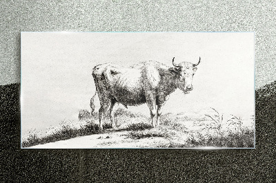 Tablou sticla Vaca neagră la pășune