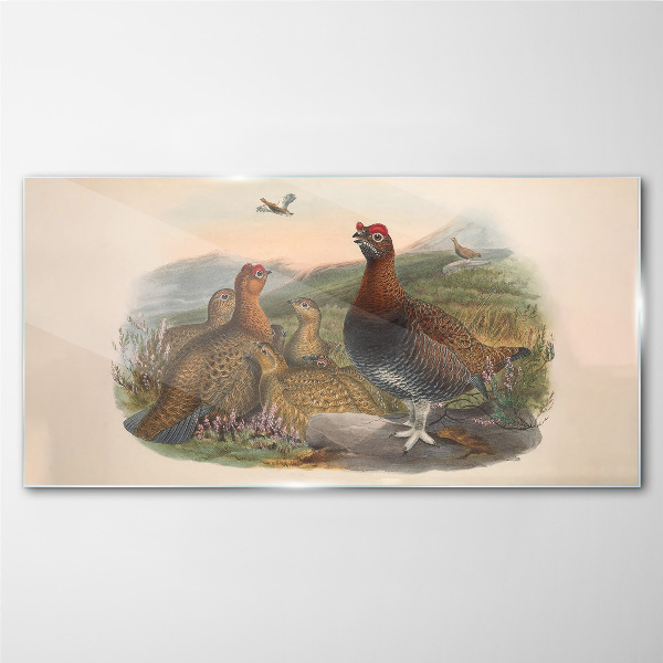 Tablou sticla O familie de păsări în habitatul lor natural