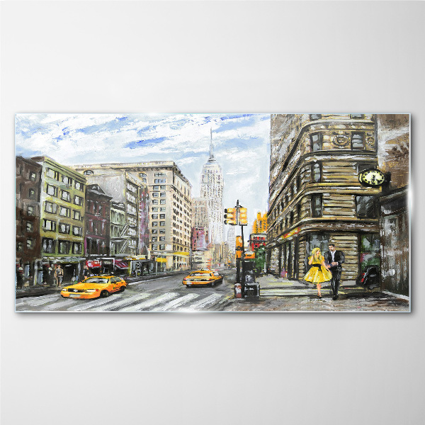 Tablou sticla Strada din New York cu taxiuri galbene