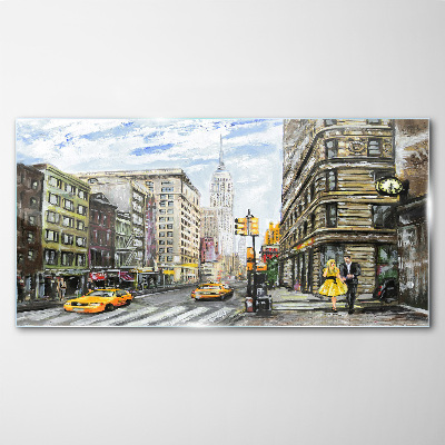 Tablou sticla Strada din New York cu taxiuri galbene