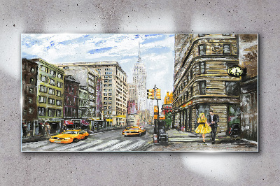 Tablou sticla Strada din New York cu taxiuri galbene