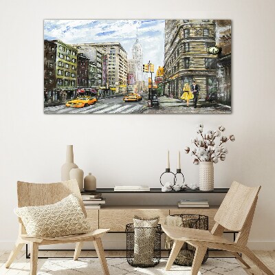 Tablou sticla Strada din New York cu taxiuri galbene