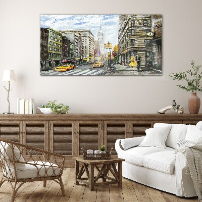 Tablou sticla Strada din New York cu taxiuri galbene