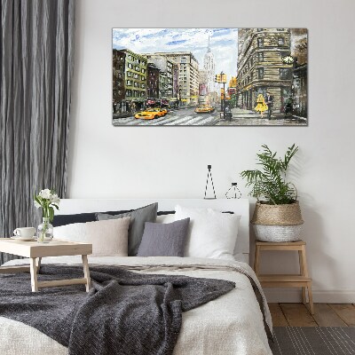 Tablou sticla Strada din New York cu taxiuri galbene