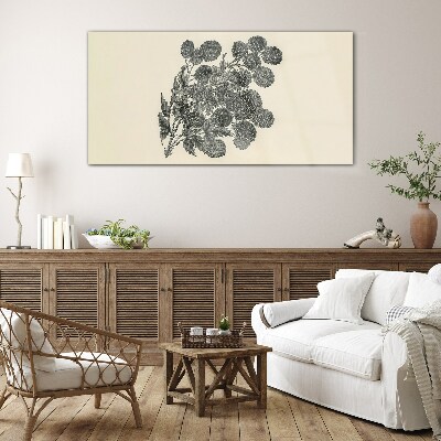 Tablou sticla Model floral alb-negru