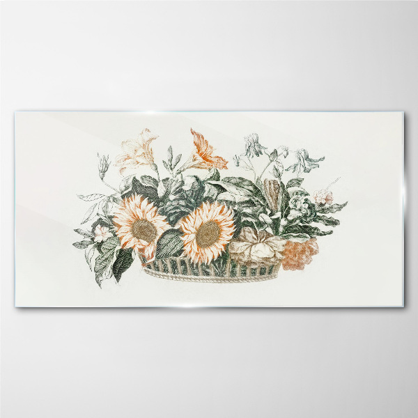 Tablou sticla Buchet de flori într-un coș