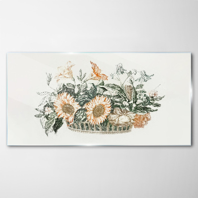 Tablou sticla Buchet de flori într-un coș