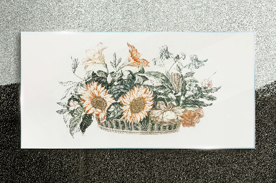 Tablou sticla Buchet de flori într-un coș