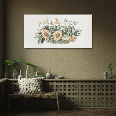 Tablou sticla Buchet de flori într-un coș
