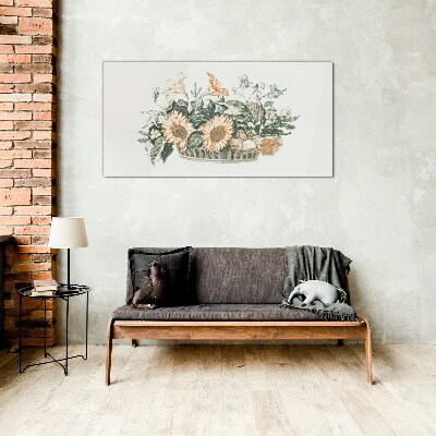Tablou sticla Buchet de flori într-un coș