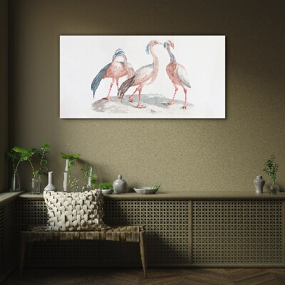 Tablou sticla Trei flamingo roz pe un fundal alb
