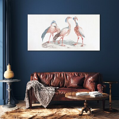 Tablou sticla Trei flamingo roz pe un fundal alb