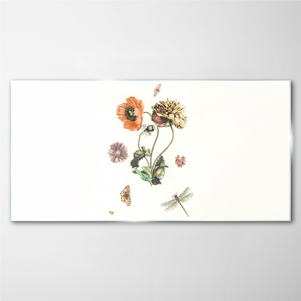 Tablou sticla Motive florale cu insecte