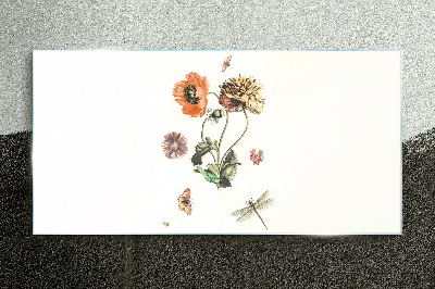 Tablou sticla Motive florale cu insecte