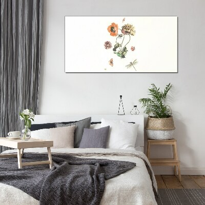 Tablou sticla Motive florale cu insecte