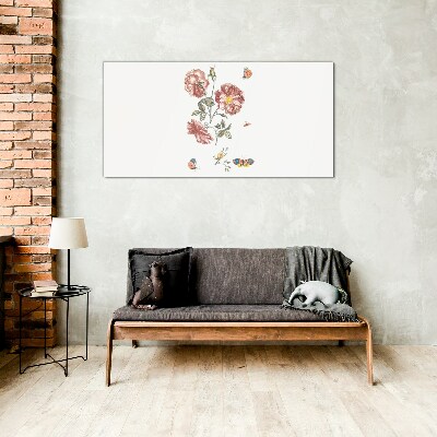 Tablou sticla Motiv floral cu insecte