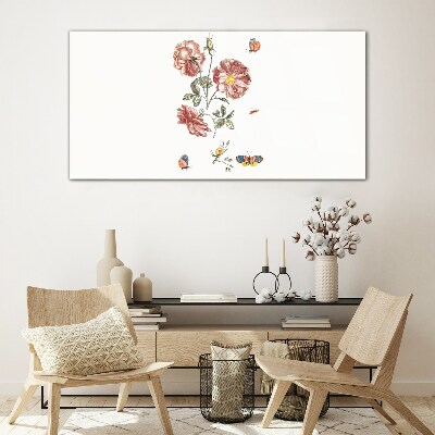 Tablou sticla Motiv floral cu insecte