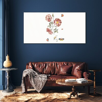 Tablou sticla Motiv floral cu insecte