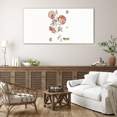 Tablou sticla Motiv floral cu insecte