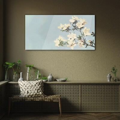 Tablou sticla Compoziție florală pe fond albastru