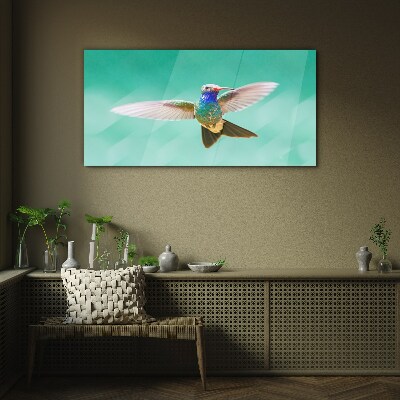 Tablou sticla Pasăre colibri pe fundal albastru