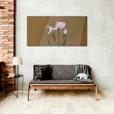 Tablou sticla Flori de iris pe fond maro