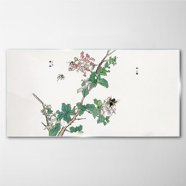 Tablou sticla Ramura de flori cu insecte