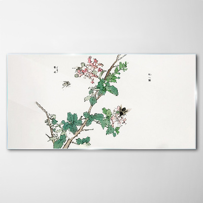 Tablou sticla Ramura de flori cu insecte