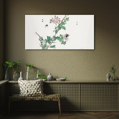 Tablou sticla Ramura de flori cu insecte