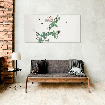Tablou sticla Ramura de flori cu insecte