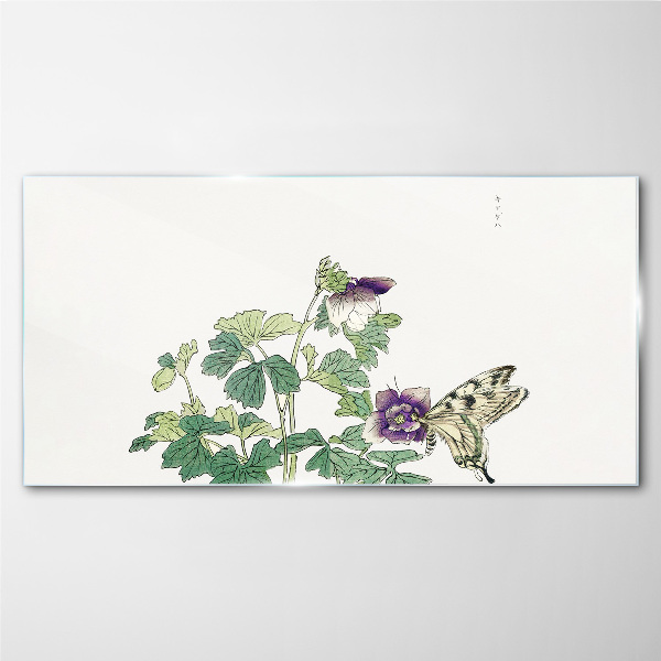 Tablou sticla Armonie florală cu fluture