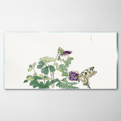 Tablou sticla Armonie florală cu fluture