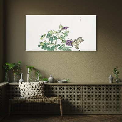 Tablou sticla Armonie florală cu fluture