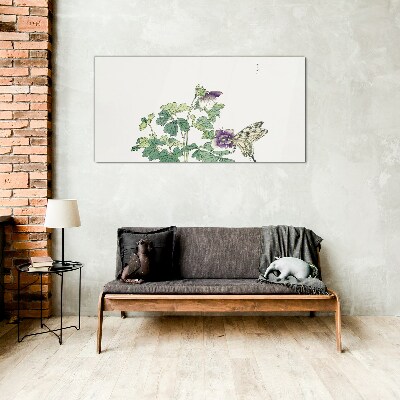 Tablou sticla Armonie florală cu fluture