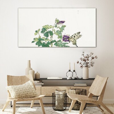 Tablou sticla Armonie florală cu fluture