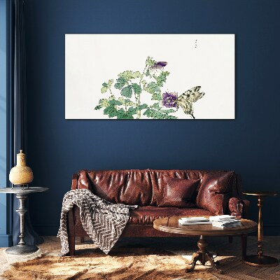 Tablou sticla Armonie florală cu fluture