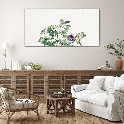 Tablou sticla Armonie florală cu fluture
