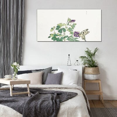 Tablou sticla Armonie florală cu fluture