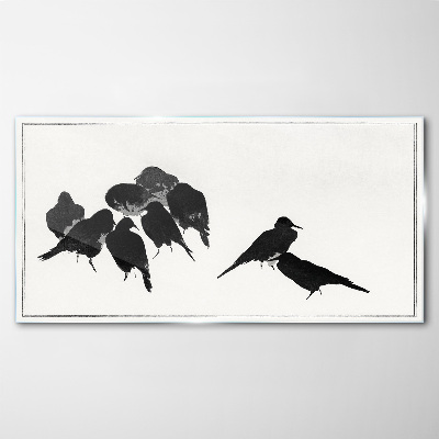 Tablou sticla Păsări negre pe fundal alb