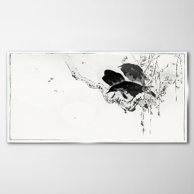 Tablou sticla Păsări negre pe o ramură