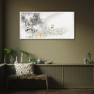 Tablou sticla Peisaj floral cu un fluture