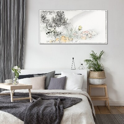 Tablou sticla Peisaj floral cu un fluture