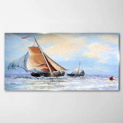 Tablou de sticla Pânze pe valuri