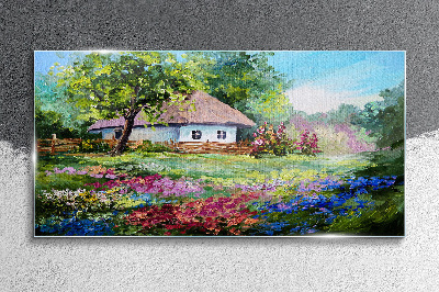 Tablou sticla Peisaj rural cu flori