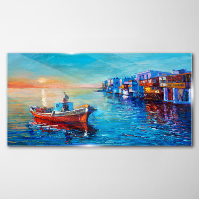 Tablou sticla Un port liniștit în apusul soarelui