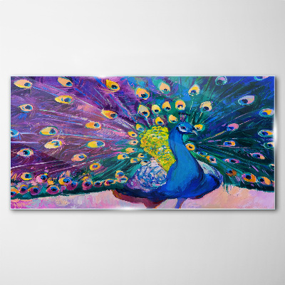 Tablou sticla Un păun colorat în aură de primăvară