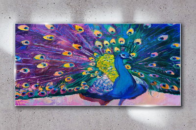 Tablou sticla Un păun colorat în aură de primăvară