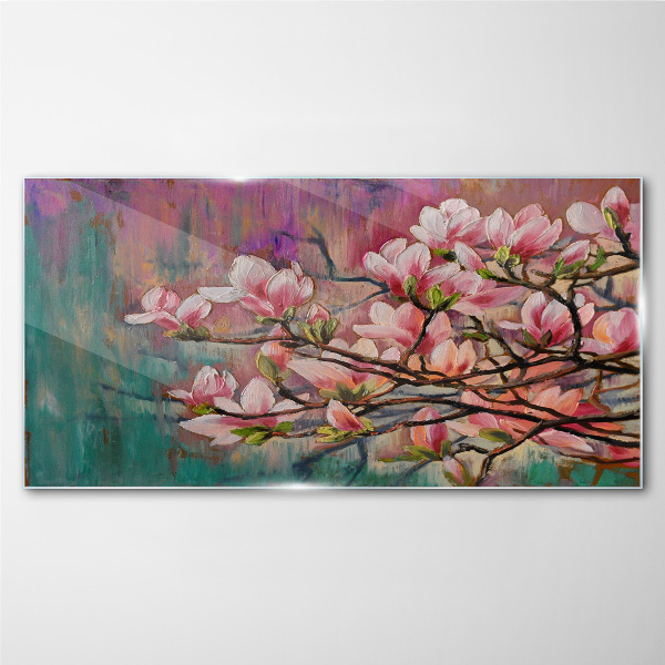 Tablou sticla Flori de magnolie pe fundalul primăverii