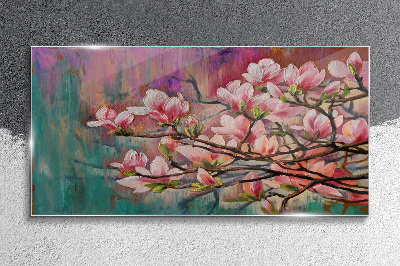 Tablou sticla Flori de magnolie pe fundalul primăverii